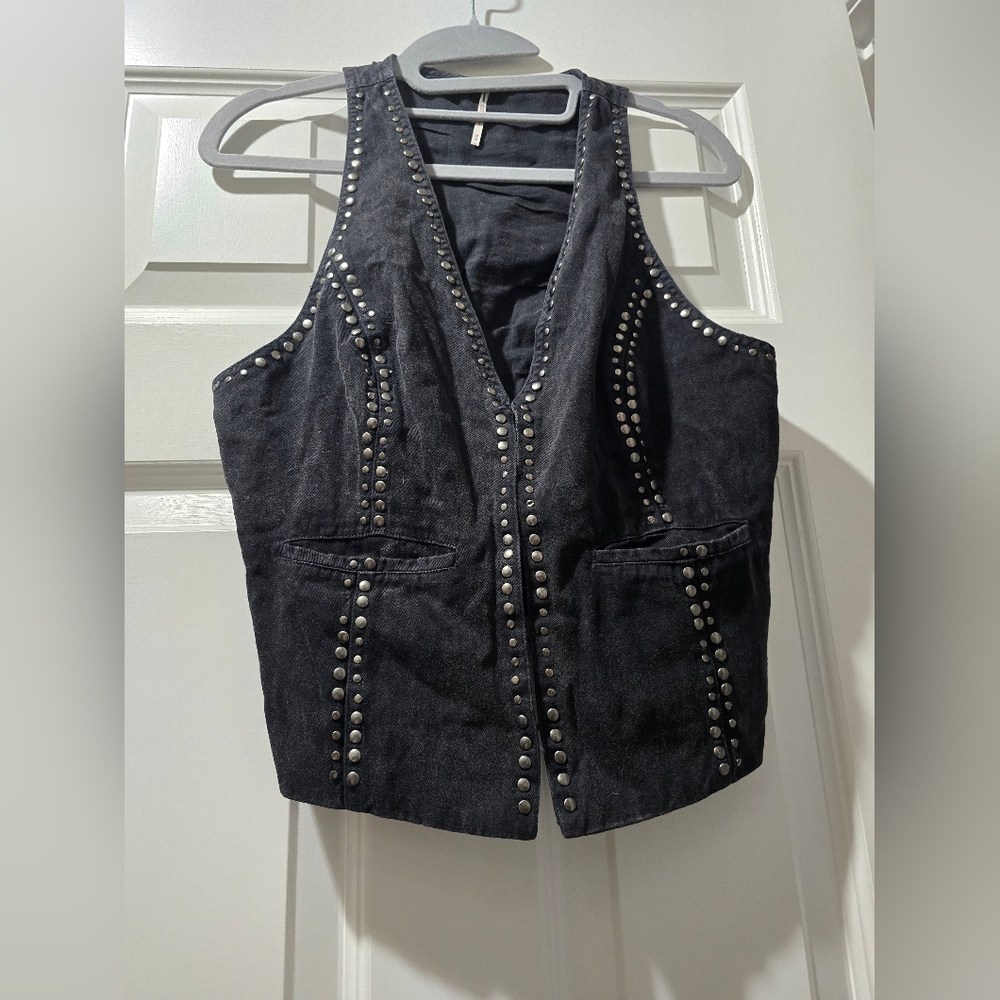 Free People Black Studded Black Vest(NWT)